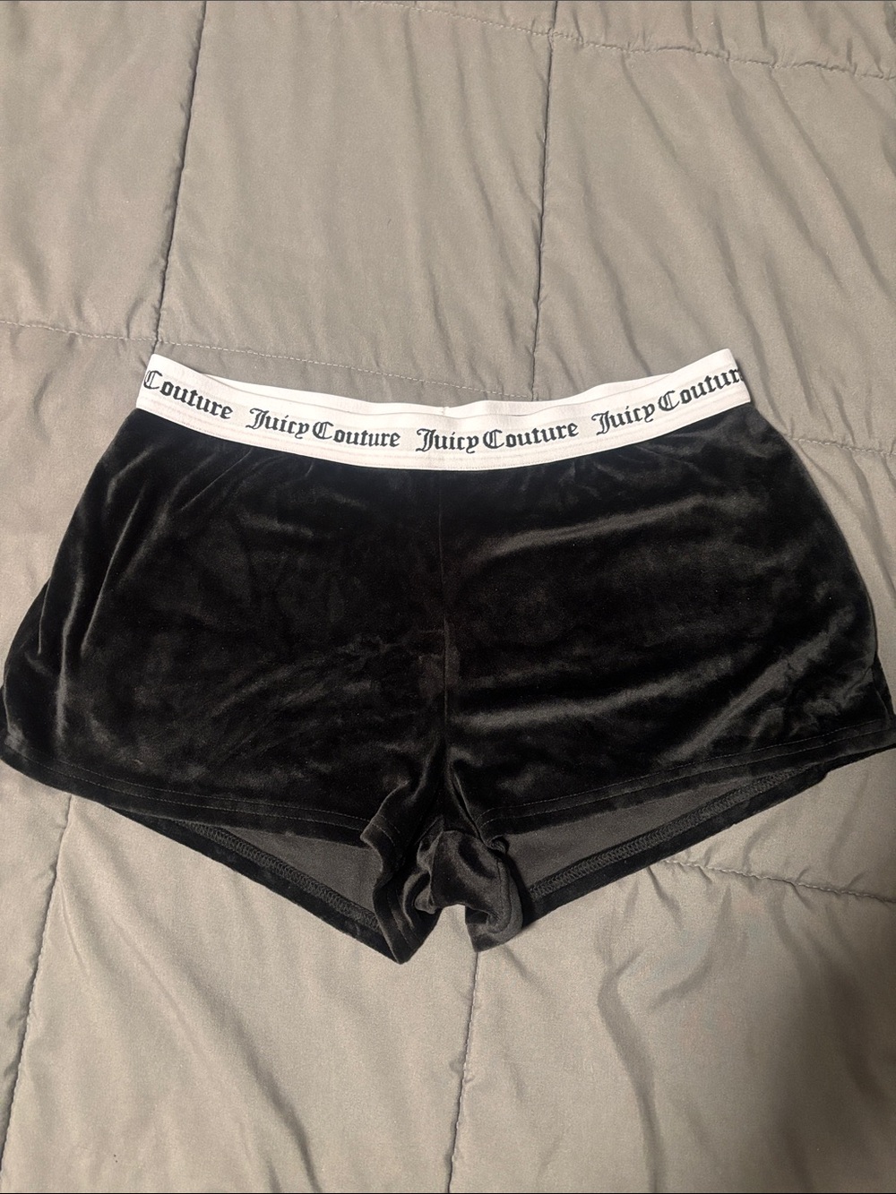 Juicy Couture Black Velour Athletic Lounge Shorts with White Logo Waistband
